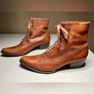 Vintage RALPH LAUREN Brown Leather Lace Up VICTORIAN Granny Boots - Size 10